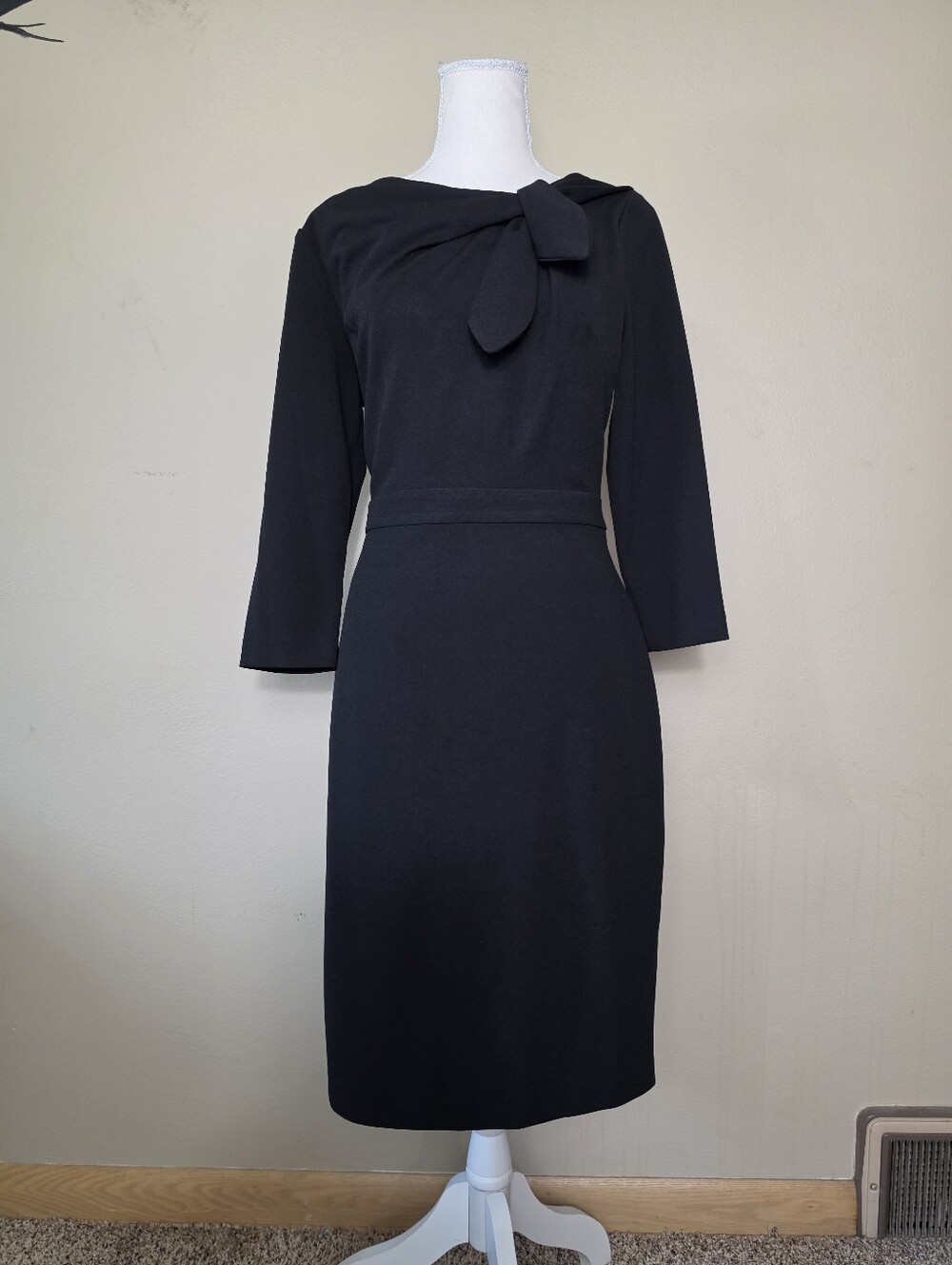 Calvin Klein Black Bow Neck Sheath Dress | Long Sleeve Career Cocktail Dress